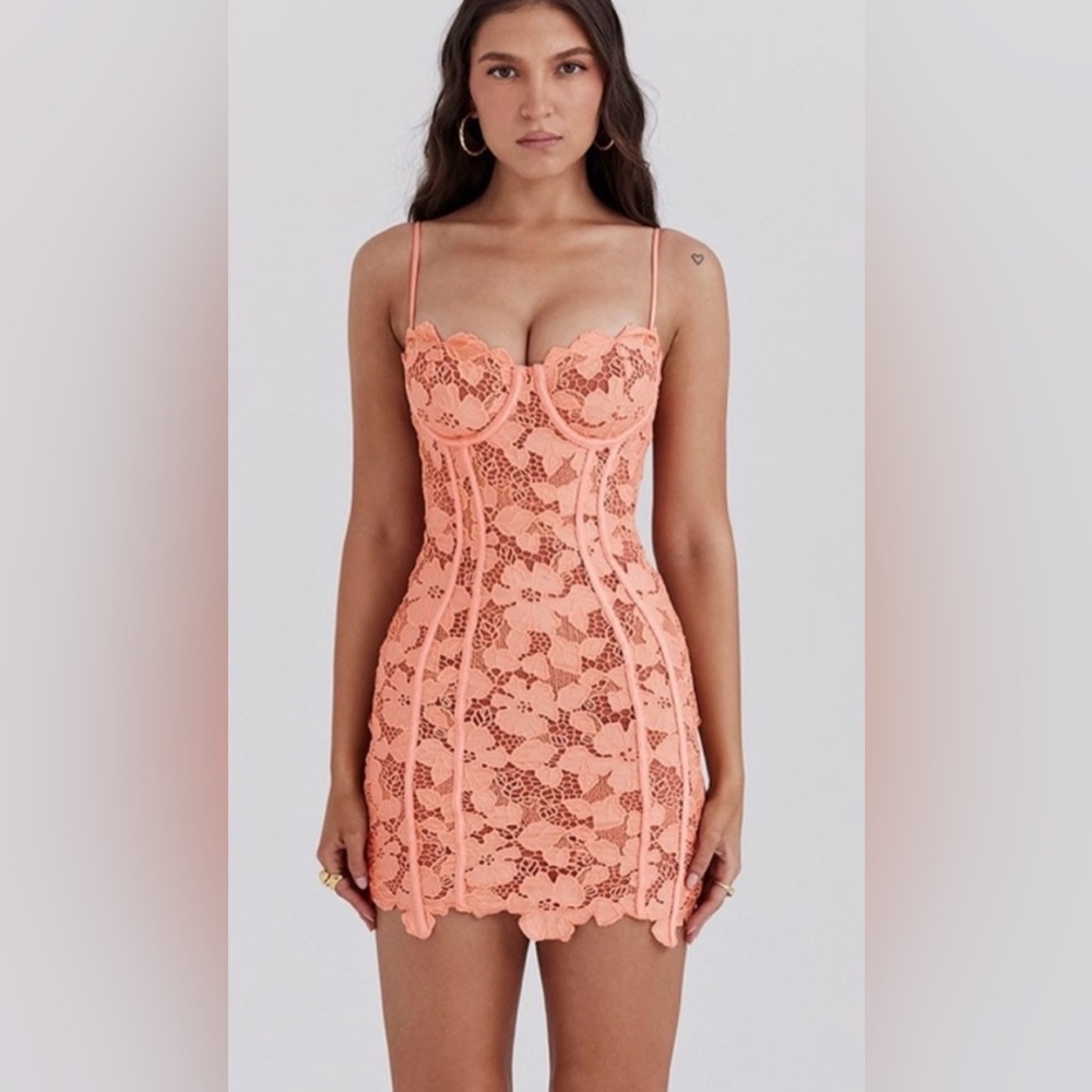 House of CB “Ilayda” Sorbet Floral Lace Mini Dress